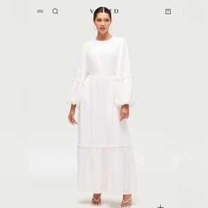 Veiled Ruffle Trim Balloon Sleeved Maxi Dress